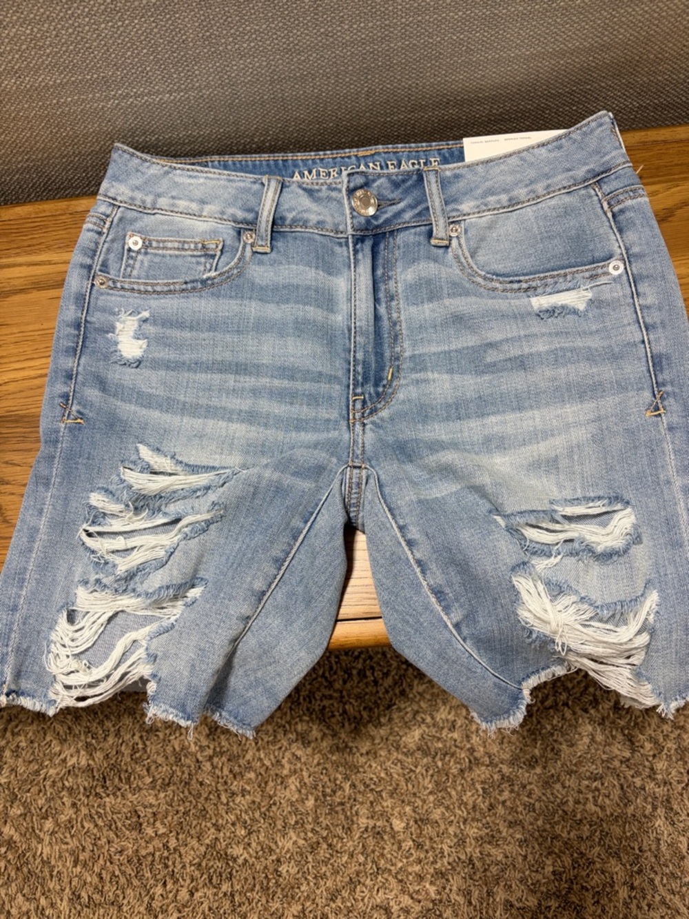 American Eagle Outfitters Light Blue Distressed Denim Bermuda Shorts